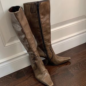Rustic Brown tall leather knee length boot (sole made in Italy)